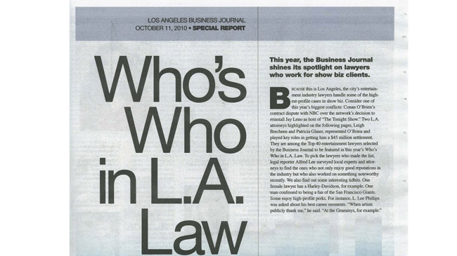 Los Angeles Business Journal Names Skip Miller Among “Who’s Who in L.A. Law”
