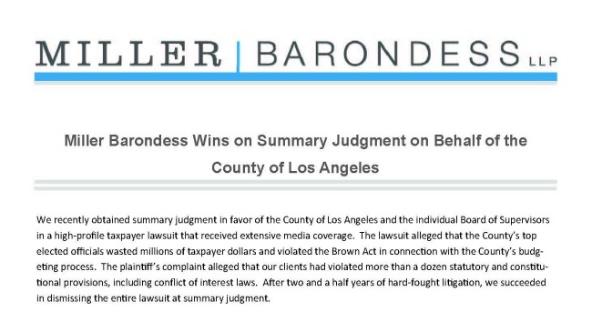 Miller Barondess Wins on Summary Judgment on Behalf of the County of Los Angeles