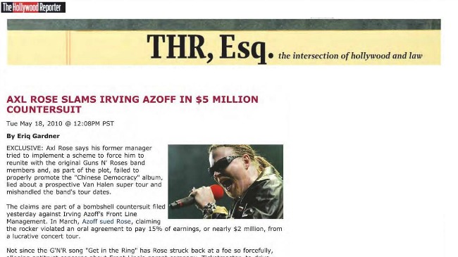 Miller Barondess Helps Axl Rose in Lawsuit Against Irving Azoff