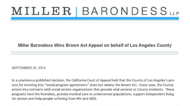 Miller Barondess Wins Brown Act Appeal on Behalf of Los Angeles County
