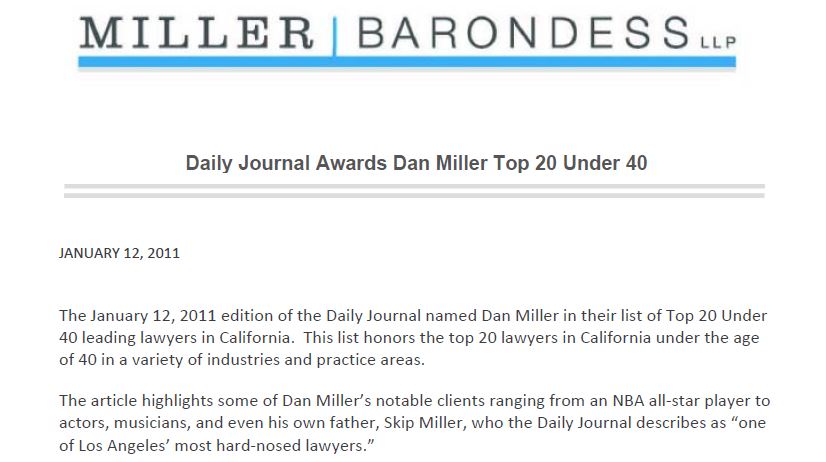 Daily Journal Awards Dan Miller Top 20 Under 40