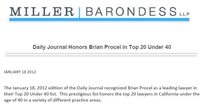 Daily Journal Honors Brian Procel in Top 20 Under 40